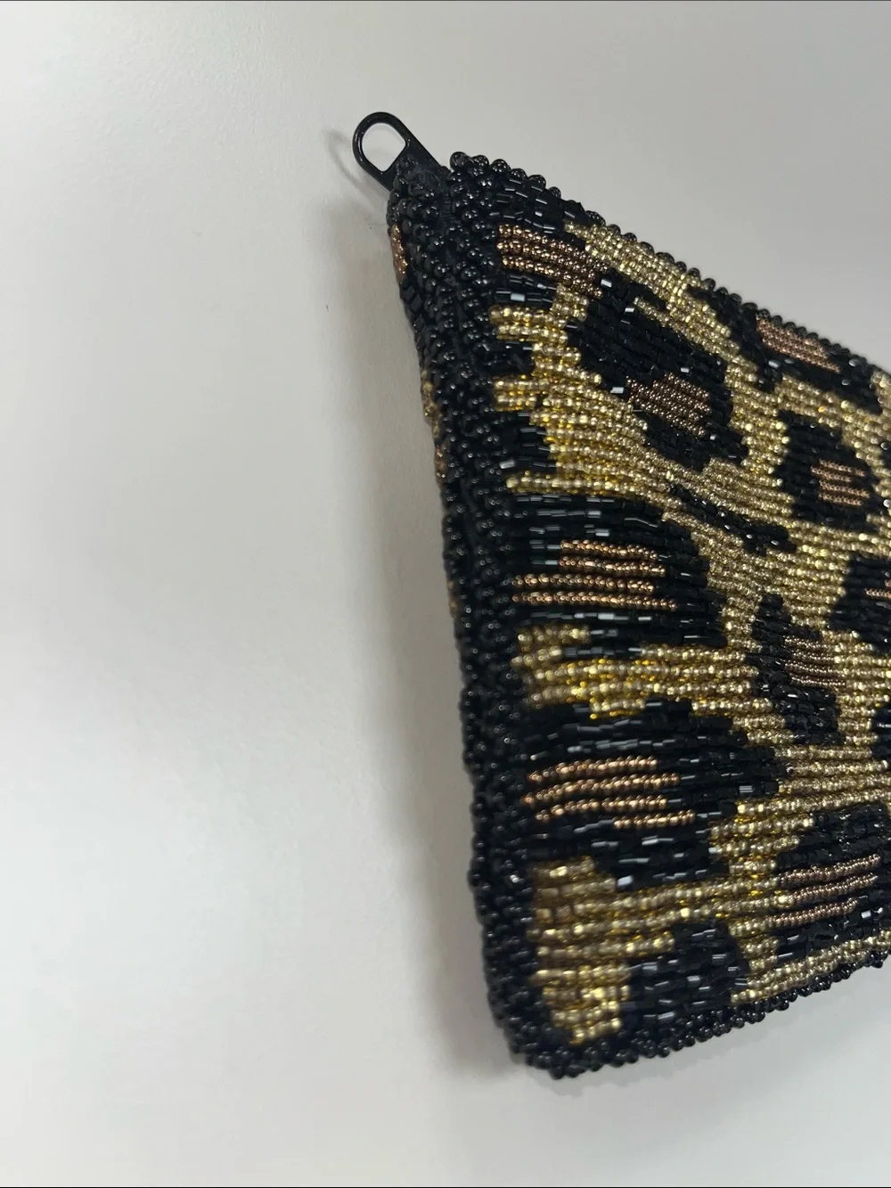 Source Unknown Gold, Black & Brown Beaded Leopard Clutch Evening Bag